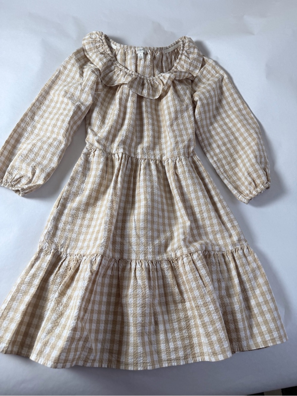 J. Crew Beige and White Gingham Ruffle Midi Dress - Picture 5 of 6